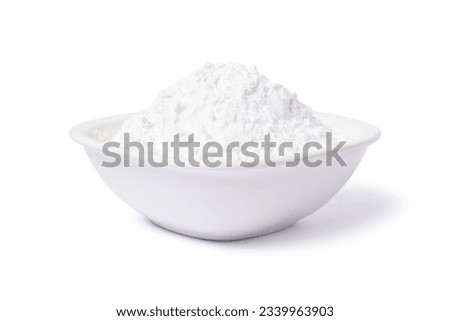 White flour in ceramic bowl isolated on white background with clipping path. Royalty-Free Stock Photo #2339963903