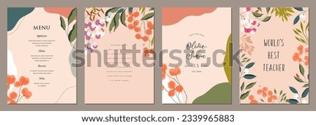 Bold bright artistic templates with abstract and floral elements. For poster, birthday, wedding and party invitation, greeting and business card, flyer, banner, brochure, events and page cover. Royalty-Free Stock Photo #2339965883