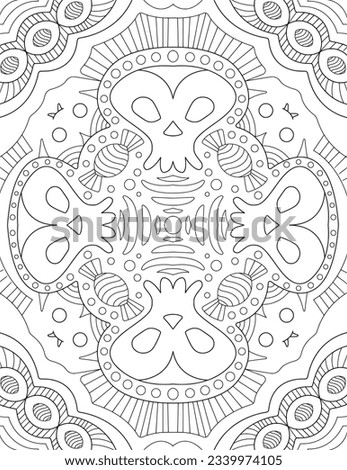 Halloween Adult Coloring Page. Horror Spooky Coloring Page. Halloween Line Art Vector. Cute Halloween Coloring Page for Kids and Adults