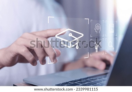 Digital technology web course training seminar, e-learning education concept on the laptop computer. online internet lessons Learning and online icons webinar communication business Royalty-Free Stock Photo #2339981115