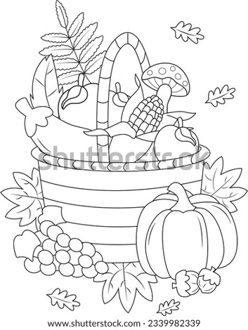 Fall Autumn Adult Coloring Page. Thanksgiving Coloring Page. Fall Autumn Line Art Vector. Cute Fall Autumn Thanksgiving Coloring Page for Kids and Adults.