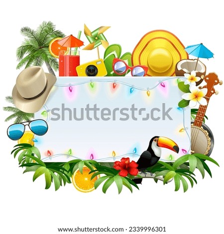 Vector Tropical Party Frame with Garland isolated on white background