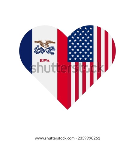 unity concept. heart shape icon with iowa and united states flags. vector illustration isolated on white background