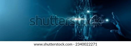 Digital transformation conceptual for next generation technology era, AI, Machine learning. Hands touching the big data structure, Digital data network connections, Data transformation.  Royalty-Free Stock Photo #2340022271