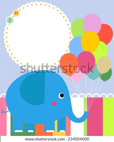 Cute baby elephant with colorful balloons.