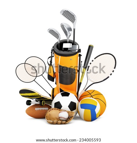 Sport equipment on white background