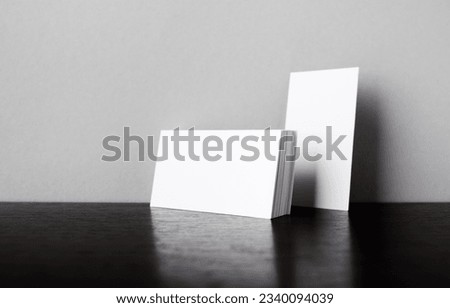 Photo of blank business cards. Template for ID. Mock-up for branding identity.
