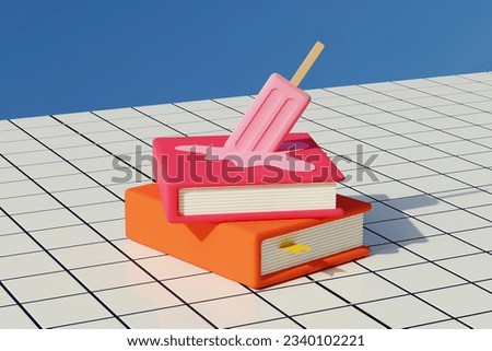 Photo artwork 3d collage picture of icecream melting book pile stack isolated drawing background