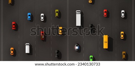 Traffic jam on the road. Road transport. Cars and transport concept. Vector background Royalty-Free Stock Photo #2340130733