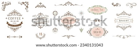 Ornate vintage frames, labels, scroll and logo elements. Classic calligraphy swirls, swashes, floral motifs. Good for greeting cards, wedding invitations, restaurant menu, royal certificates
