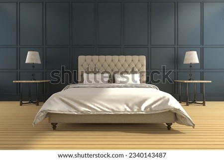 black background beautiful lamp and comfortable bed