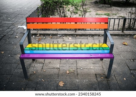 A bench colored with the rainbow colors in Vienna