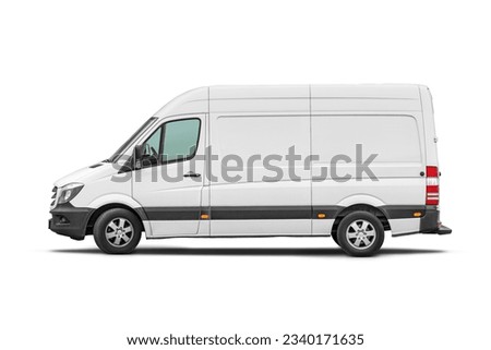 Delivery van side view isolated on a white background. Side view of a modern cargo short-base minibus. Royalty-Free Stock Photo #2340171635