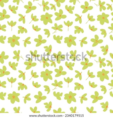green spring blossom surface design. Floral seamless pattern vector illustration. Violet flowers repeatable motif.