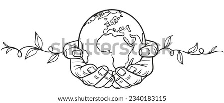 Hand holding the earth line art Vector illustration, environment element Design