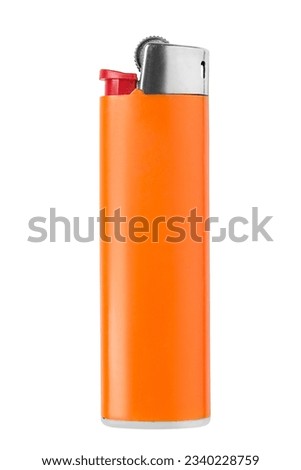 Orange plastic cigarette gas lighter isolated on white background Royalty-Free Stock Photo #2340228759