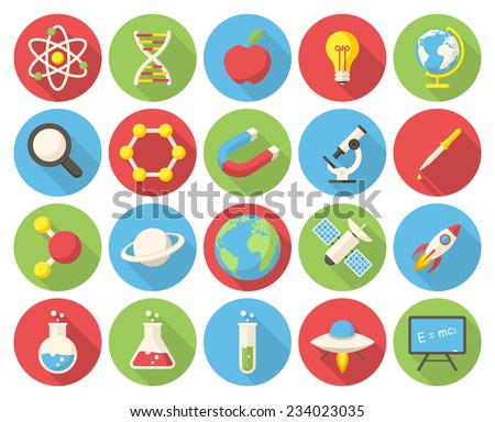 Science, modern flat icons with long shadow