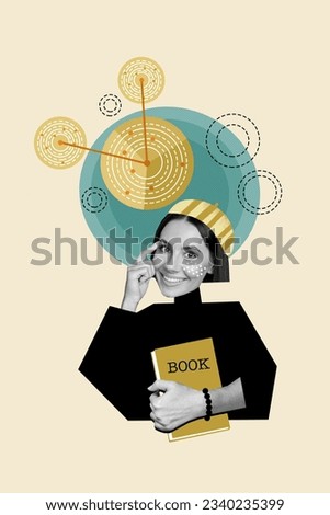 Vertical creative artwork composite photo collage of intelligent smart girl hold book solving puzzle isolated on painted background