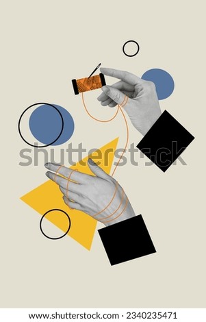 Vertical composite artwork illustration abstract photo collage of hands hold skein of thread isolated on creative drawing background Royalty-Free Stock Photo #2340235471