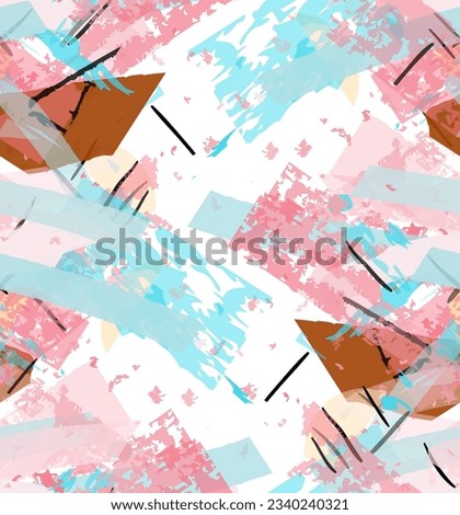 Seamless vector pattern with colorful bright rough random grange textured shapes. Artistic abstract background. Collage art. Digital craft paper overlap on white. Constriction paper wallpaper.