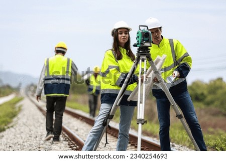 Civil engineers teamwork at road construction sites to supervise new road construction and inspect road construction sites. Road construction supervision. Royalty-Free Stock Photo #2340254693