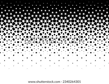 Geometric pattern of black stars on a white background.Seamless in one direction.Option with an average fade out. Royalty-Free Stock Photo #2340264301