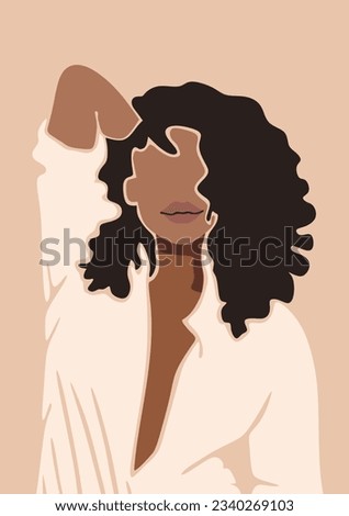 Black Afro Girl Woman drawing.Curly waves hair hairstyle.African American Beautiful Lady Head Body Abstract Minimal Wall Art Canvas Painting Poster Print Wall Picture.Melanin Queen.Living Room Decor