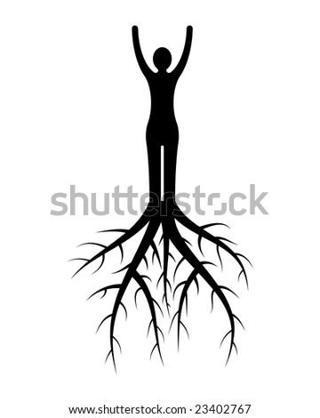 woman silhouette with roots on white background