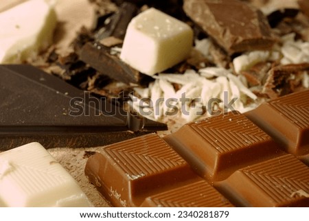 White, black and milk chocolate