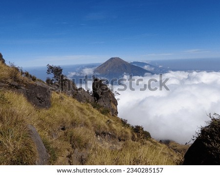 The view of Mount Sindoro was taken from around the cleft rock. The photo was taken by Willem Tasiam, a marathon climber