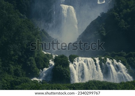 panoramic view of the Marmore waterfalls, the highest in Europe, in the Umbria region in the province of Terni. They give a sense of power, peace and freshness Royalty-Free Stock Photo #2340299767