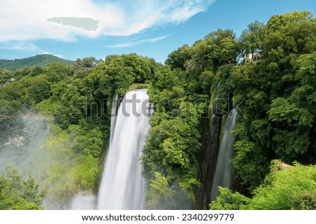 panoramic view of the Marmore waterfalls, the highest in Europe, in the Umbria region in the province of Terni. They give a sense of power, peace and freshness Royalty-Free Stock Photo #2340299779