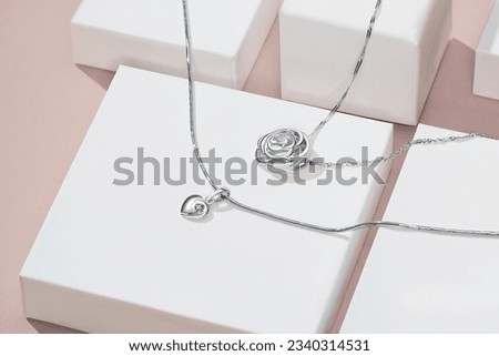 Elegant jewelry set. Jewellery set with gemstones. Jewelry accessories collage. Product still life concept. Ring, necklace and earrings. Royalty-Free Stock Photo #2340314531