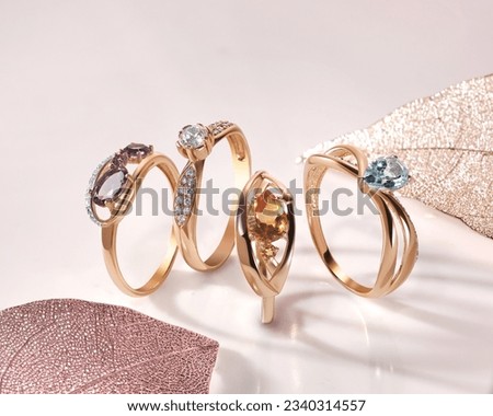 Elegant jewelry set. Jewellery set with gemstones. Jewelry accessories collage. Product still life concept. Ring, necklace and earrings. Royalty-Free Stock Photo #2340314557
