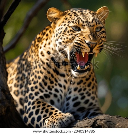 Leopard's Grace: Roaring from Above Royalty-Free Stock Photo #2340314985