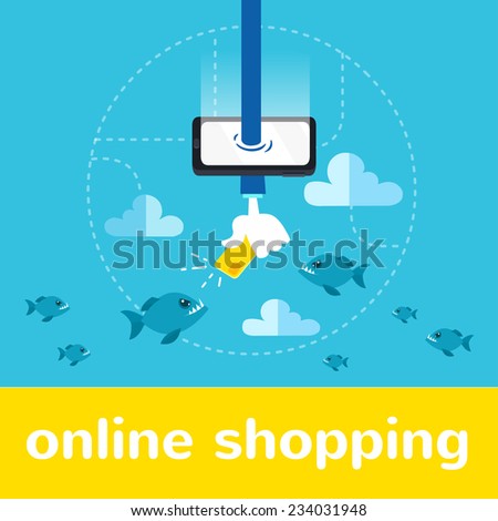 Vector on line shopping flat info graphic illustration hand card web