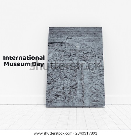 Composite image of gray tile and international museum day text on white wall, copy pace. floor, history, awareness and exhibition concept.