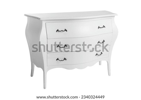 wooden white chest of drawers with drawers for storing things, furniture for the living room and bedroom, isolated on a white background Royalty-Free Stock Photo #2340324449