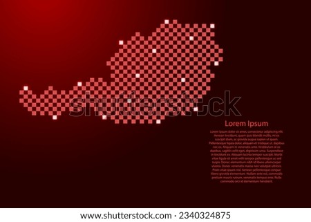 Austria map from futuristic red checkered square grid pattern and glowing stars for banner, poster, greeting card