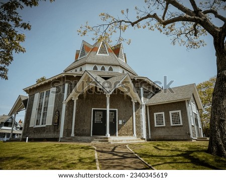 Union Chapel (Oak Bluffs, Massachusetts). Historic octagon-shaped church building in Oak Bluffs, on Martha's Vineyard, Massachusetts. Royalty-Free Stock Photo #2340345619