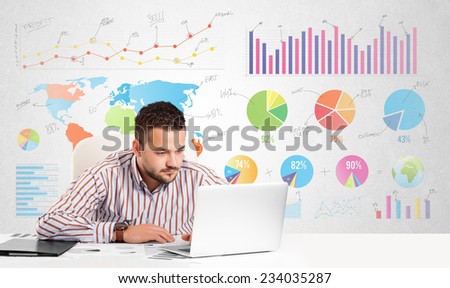 Business man with colorful charts graphs