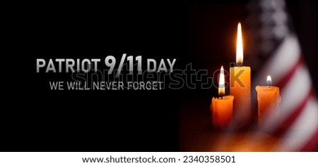 Patriot Day banner template. September 11 Memorial Day for the United States of America concept. Remembrance Day for the Victims of the Terrorist Attacks. Patriot Day photo collage. Royalty-Free Stock Photo #2340358501