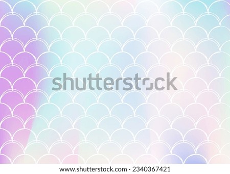 Mermaid scales background with holographic gradient. Bright color transitions. Fish tail banner and invitation. Underwater and sea pattern for girlie party. Retro backdrop with mermaid scales.