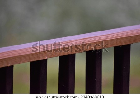 Porch Fence Wooden Rails Rain Grass Background