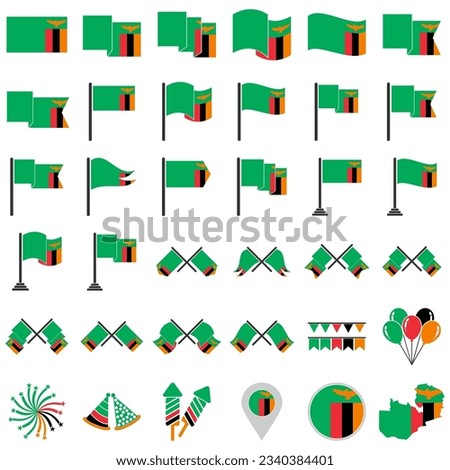 Zambia flags icon set, Zambia independence day icon set vector sign symbol
