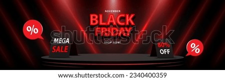 Black Friday Sale concept Stage podium for product display. Modern scene backdrop with Neon light. Vector illustration.