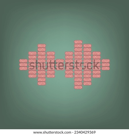 Audio signal sign. Apricot Icon with Brick Red parquet floor graphic pattern on a Ebony background. Feldgrau. Green. Illustration.