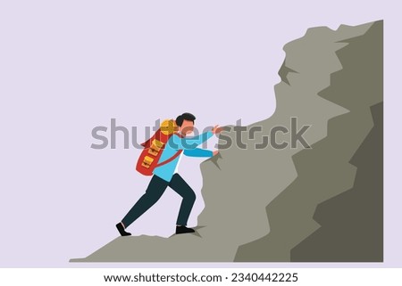 Traveler or explorer on mountain or valley concept. Colored flat vector illustration isolated. 