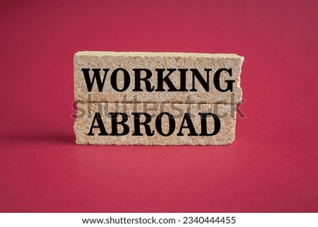 Working abroad symbol. Concept words working abroad on brick blocks. Beautiful red background. Business concept.