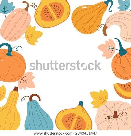 Autumn frame with pumpkin of various shapes